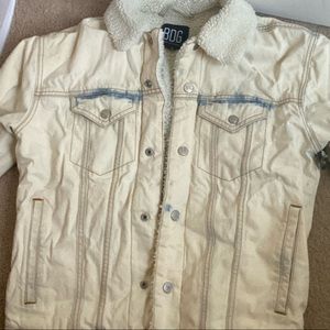 Fluffy Cream Jean jacket sheep fur